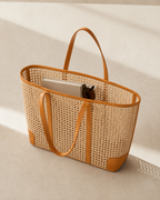 Dian Leather and Rattan Tote Bag