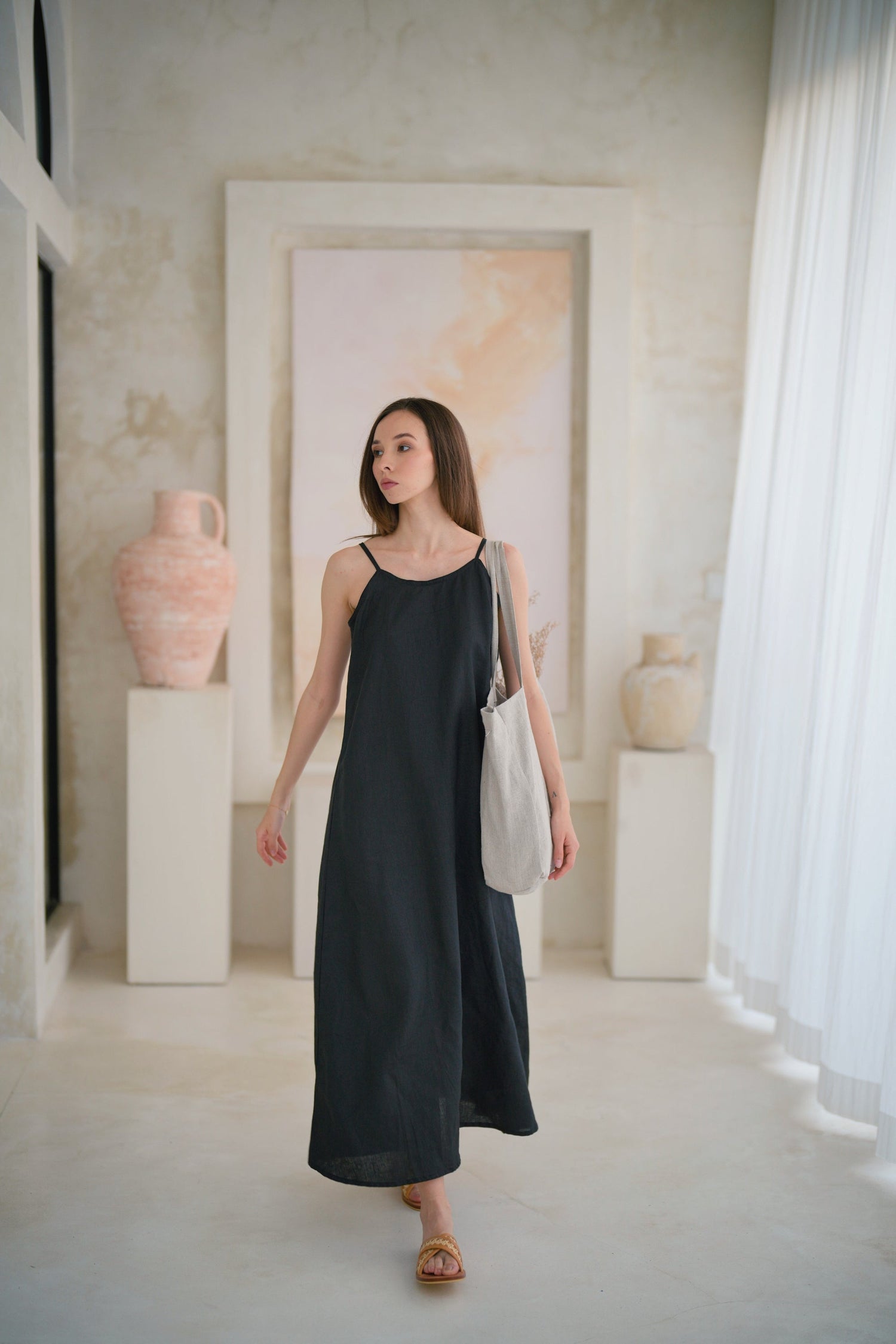 Maya Linen Dress in Black