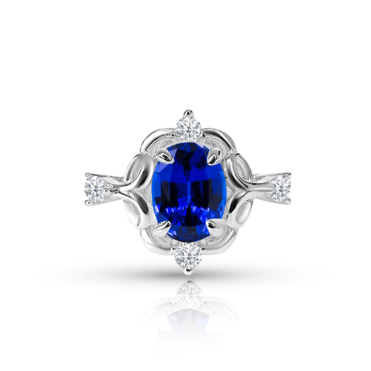 Oval Cut Lab Blue Sapphire Engagement Ring