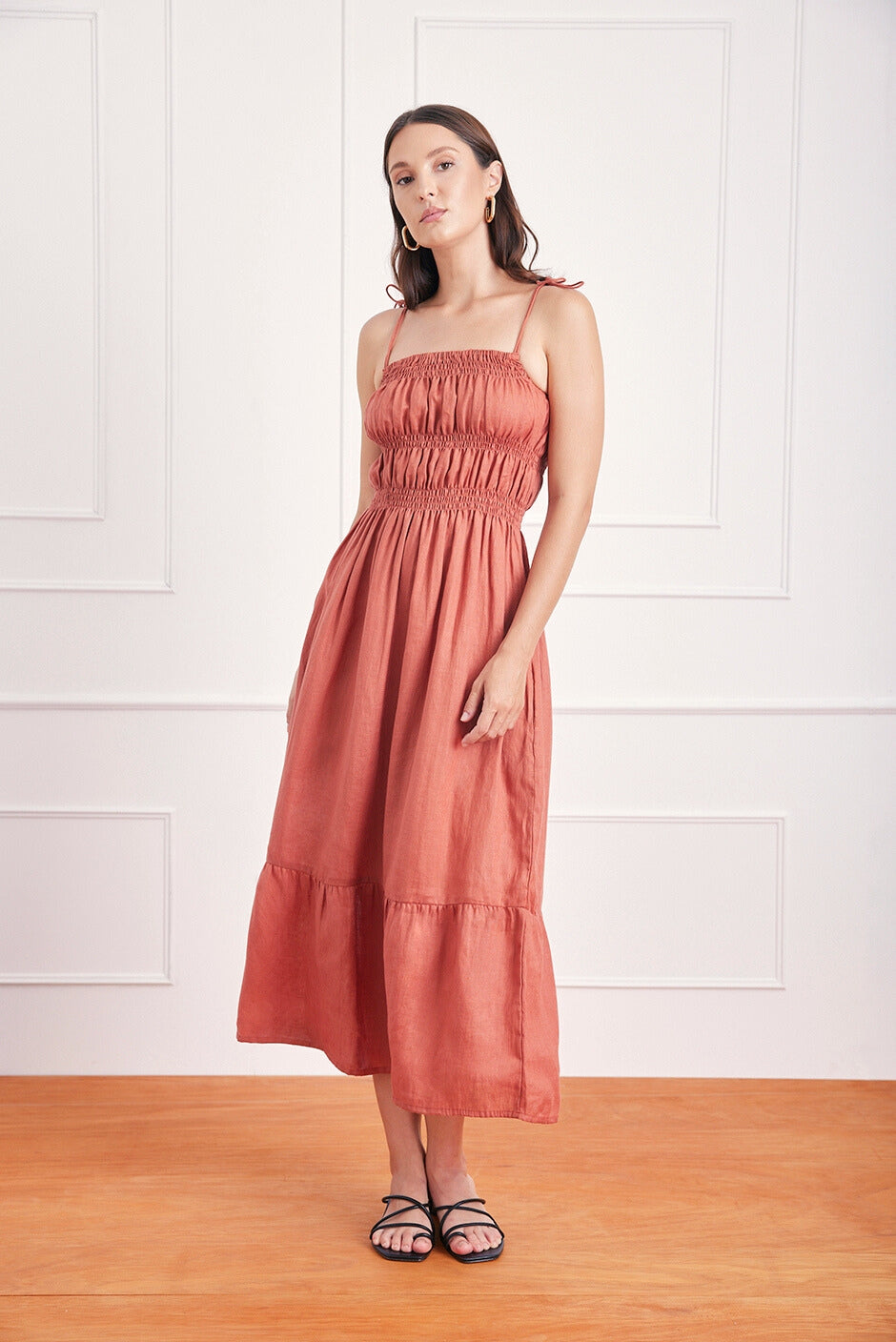 Emilia Midi Dress in Terracotta - elizabeth + Bern