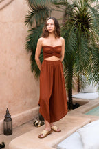 Winona Smocked Tube Top & Asymmetrical Pants Set in Terracotta