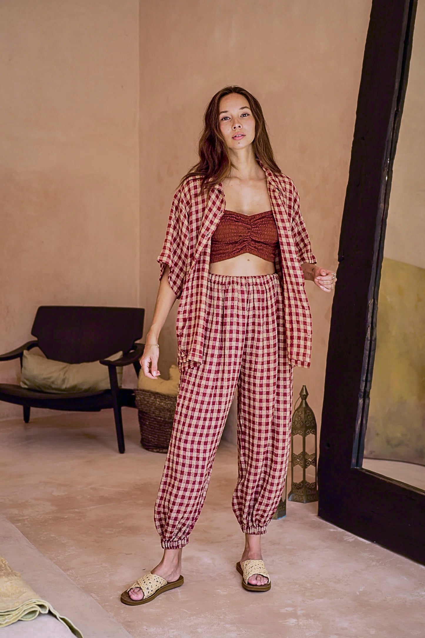 Vanessa Linen Gingham Shirt in Red