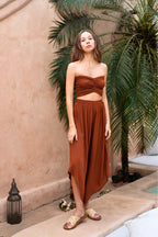 Winona Smocked Tube Top & Asymmetrical Pants Set in Terracotta