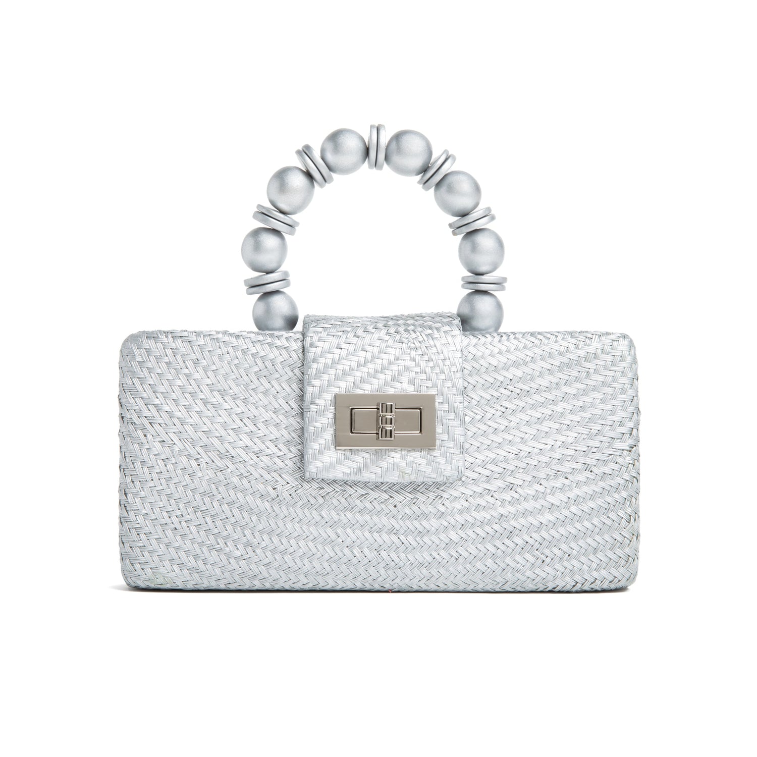 THE SERENA Silver Woven Straw Clutch Bag