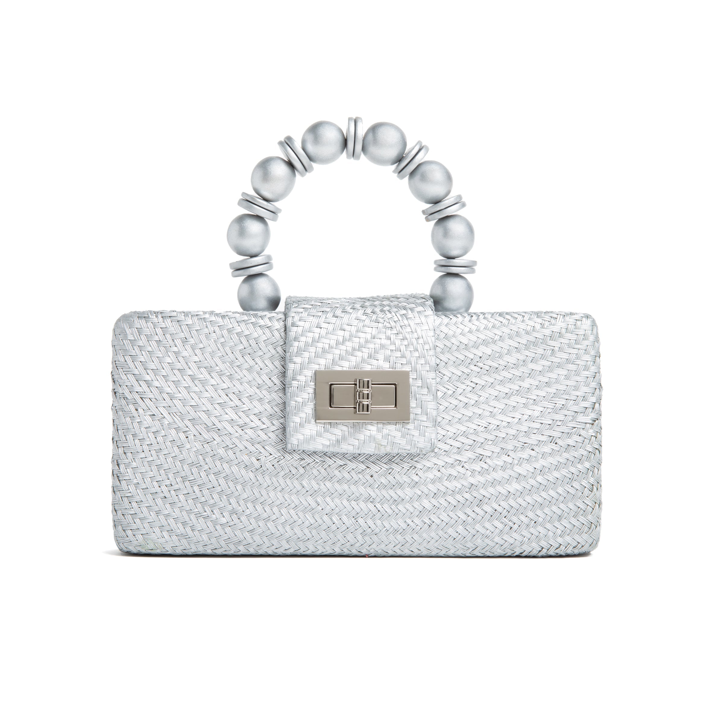 THE SERENA Silver Woven Straw Clutch Bag