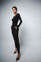 NOVA DOUBLE LAYER V-NECK BODYSUIT IN BLACK