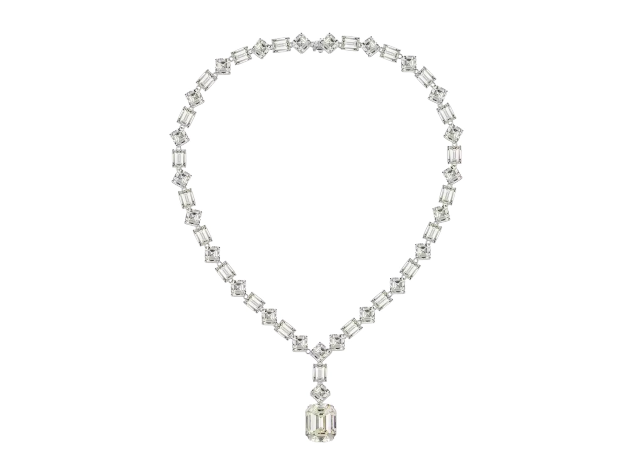 Luxury Bridal Emerald Cut Simulated Diamond Cross Necklace