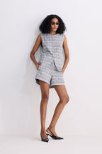 Cotton Tweed Vest Jacket Set in Grey