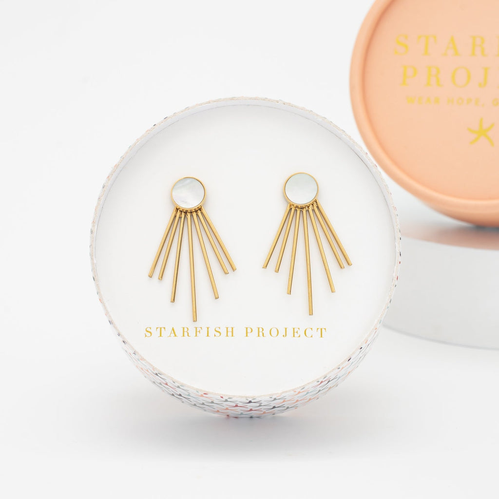 Caroline Mother of Pearl Stud & Fringe Earrings