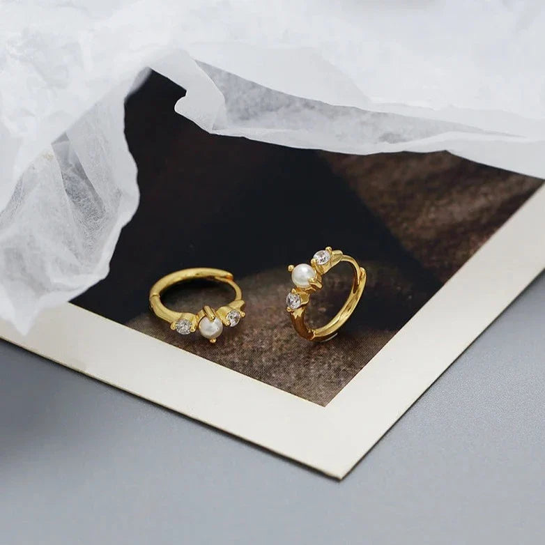 Alexandria Diamond and Pearl Hoops - elizabeth + Bern