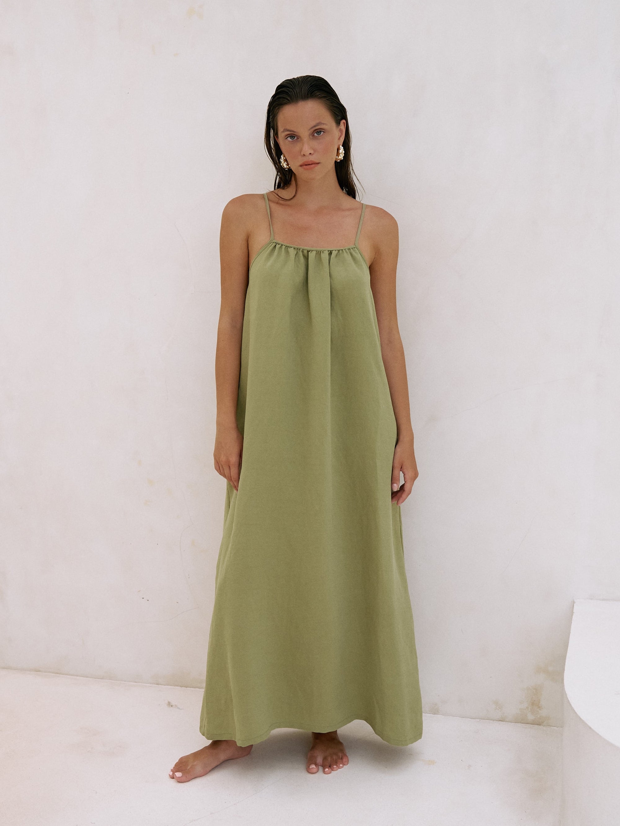 Bliss Flow Maxi Dress - Khaki Green - elizabeth + Bern