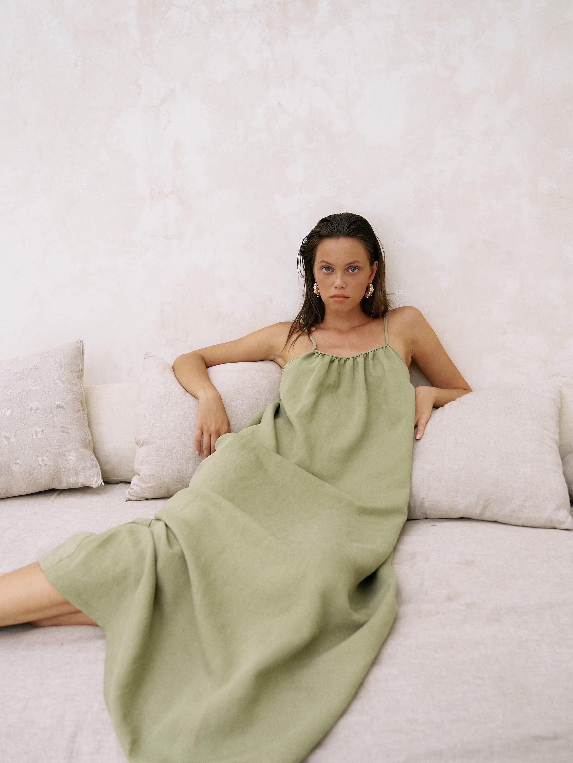 Bliss Flow Maxi Dress - Khaki Green Khaki Green / S-M Bliss Flow Maxi Dress - Khaki Green Khaki Green / S-M