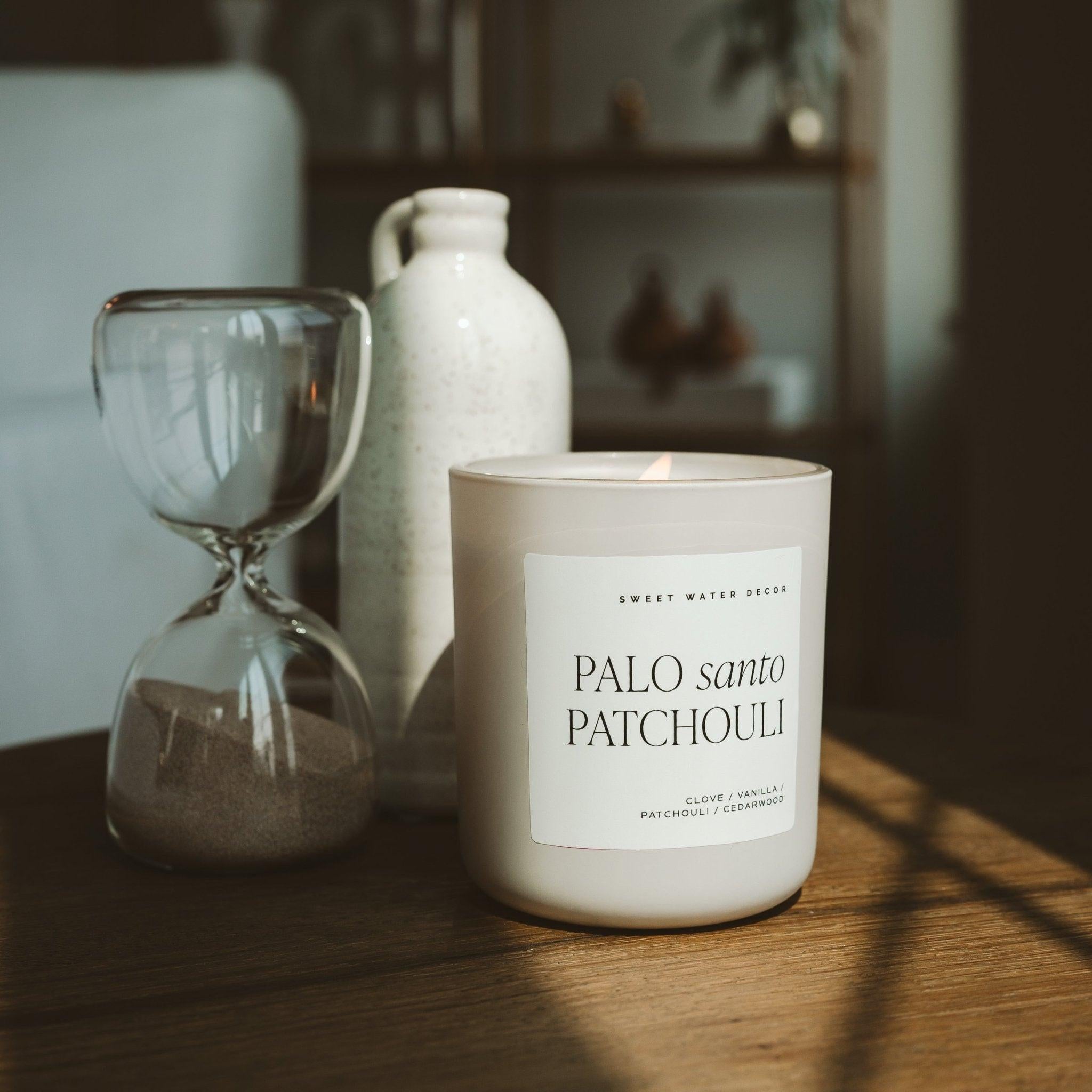 Palo Santo Patchouli Soy Candle - Tan Matte Jar - 15 oz Sweet Water Decor elizabeth + Bern