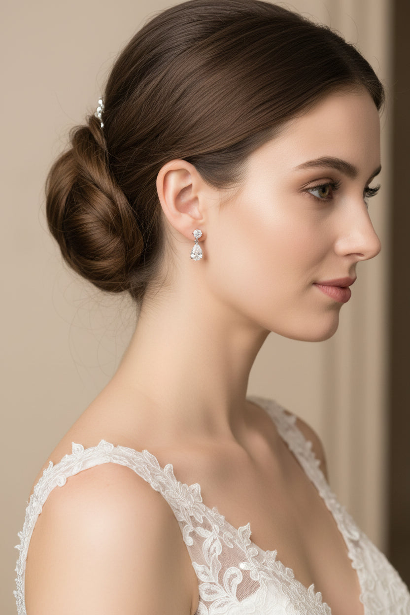 Gemstone Pear Drop Stud Earring