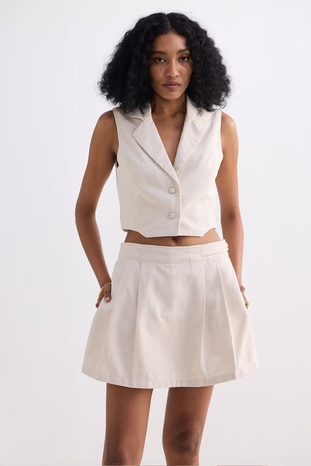 Cropped Cotton Tweed Vest Set in Cream