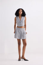 Cropped Cotton Tweed Vest Set in Grey