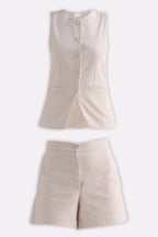 Cotton Tweed Vest Jacket Set in Cream