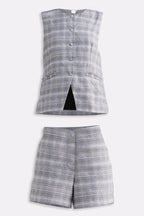 Cotton Tweed Vest Jacket Set in Grey