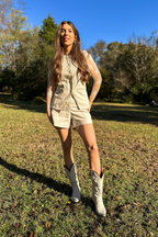 Cotton Tweed Vest Jacket Set in Cream