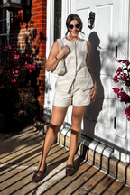 Cotton Tweed Vest Jacket Set in Cream