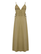 Sofia Ties Maxi Dress - Khaki Green