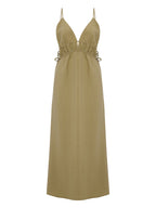 Sofia Ties Maxi Dress - Khaki Green