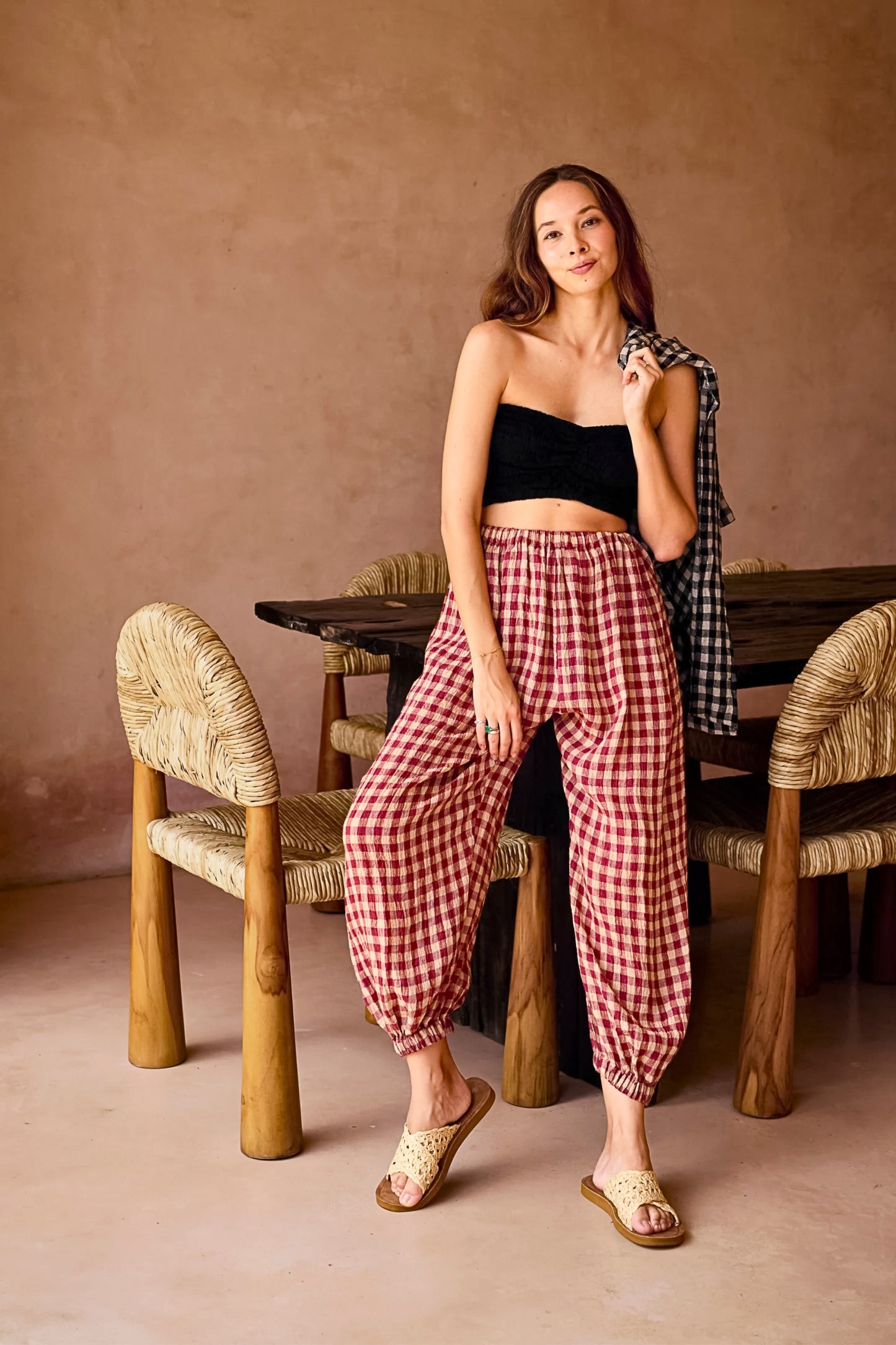 Vanessa Linen Gingham Shirt in Red