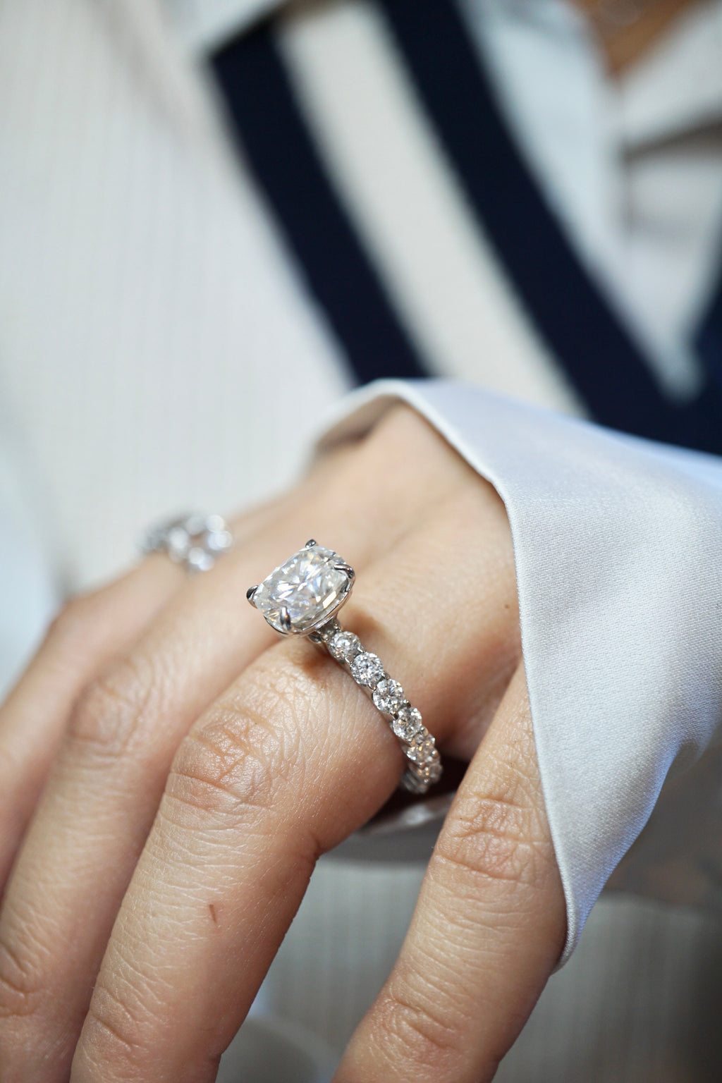 2.5ct Elongated Cushion Cut Eternity Engagement Ring