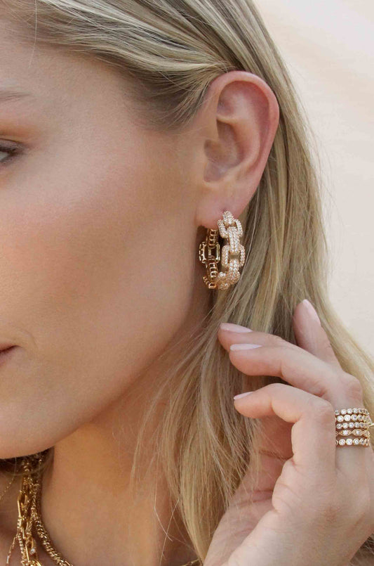 Crystal Chain Link Hoops - elizabeth + Bern