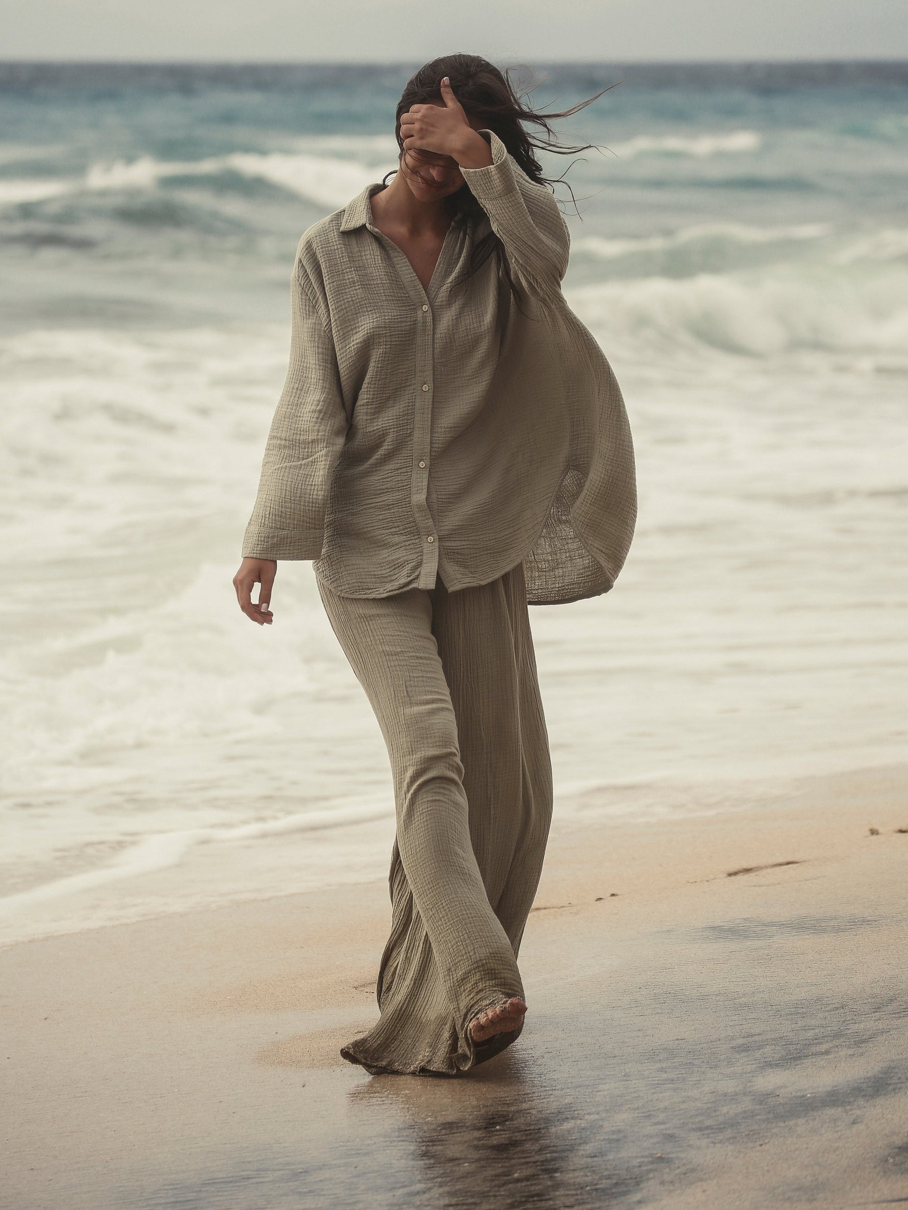 Echo Maxi Shirt - Khaki Green - elizabeth + Bern