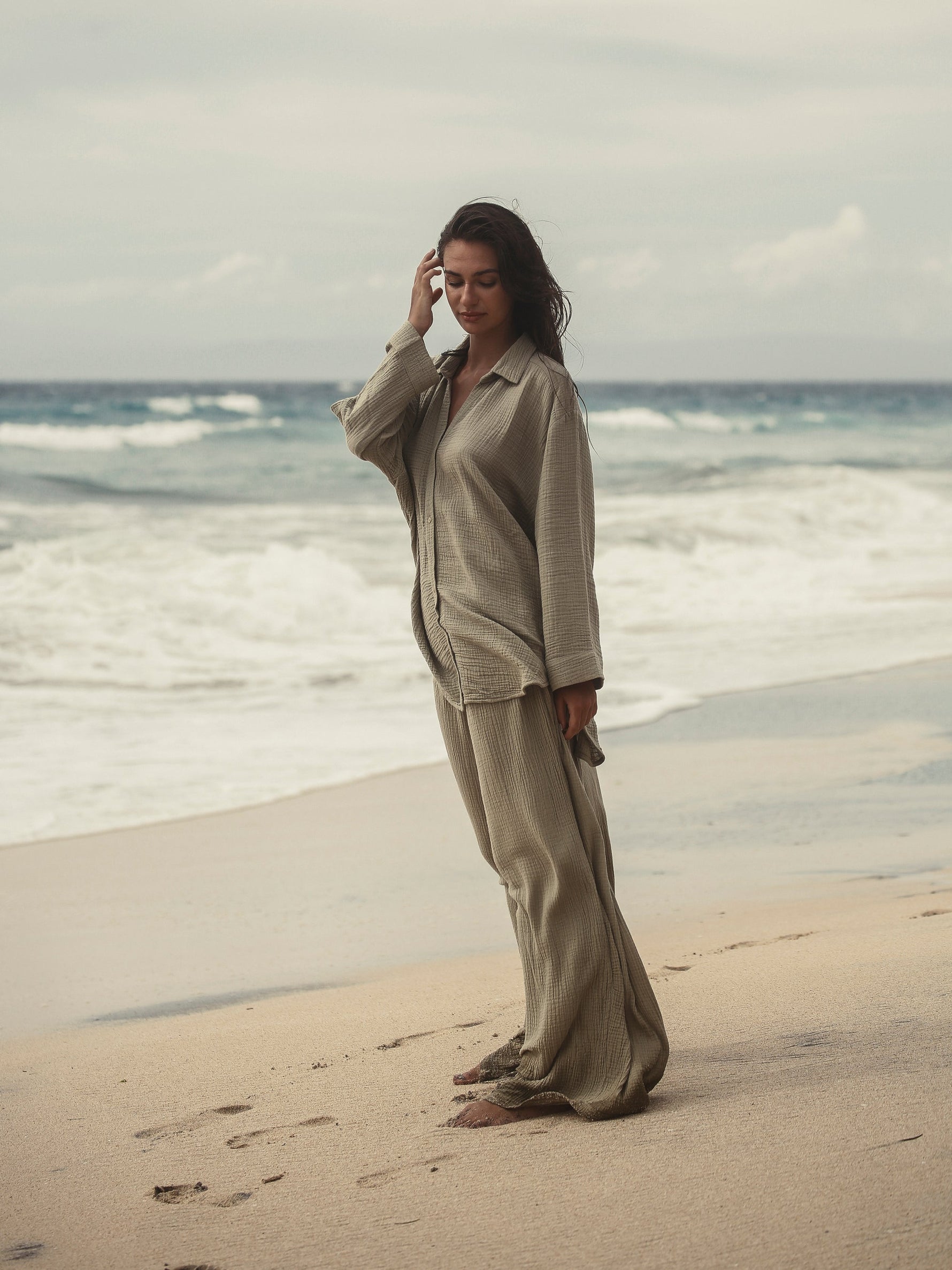 Echo Maxi Shirt - Khaki Green - elizabeth + Bern