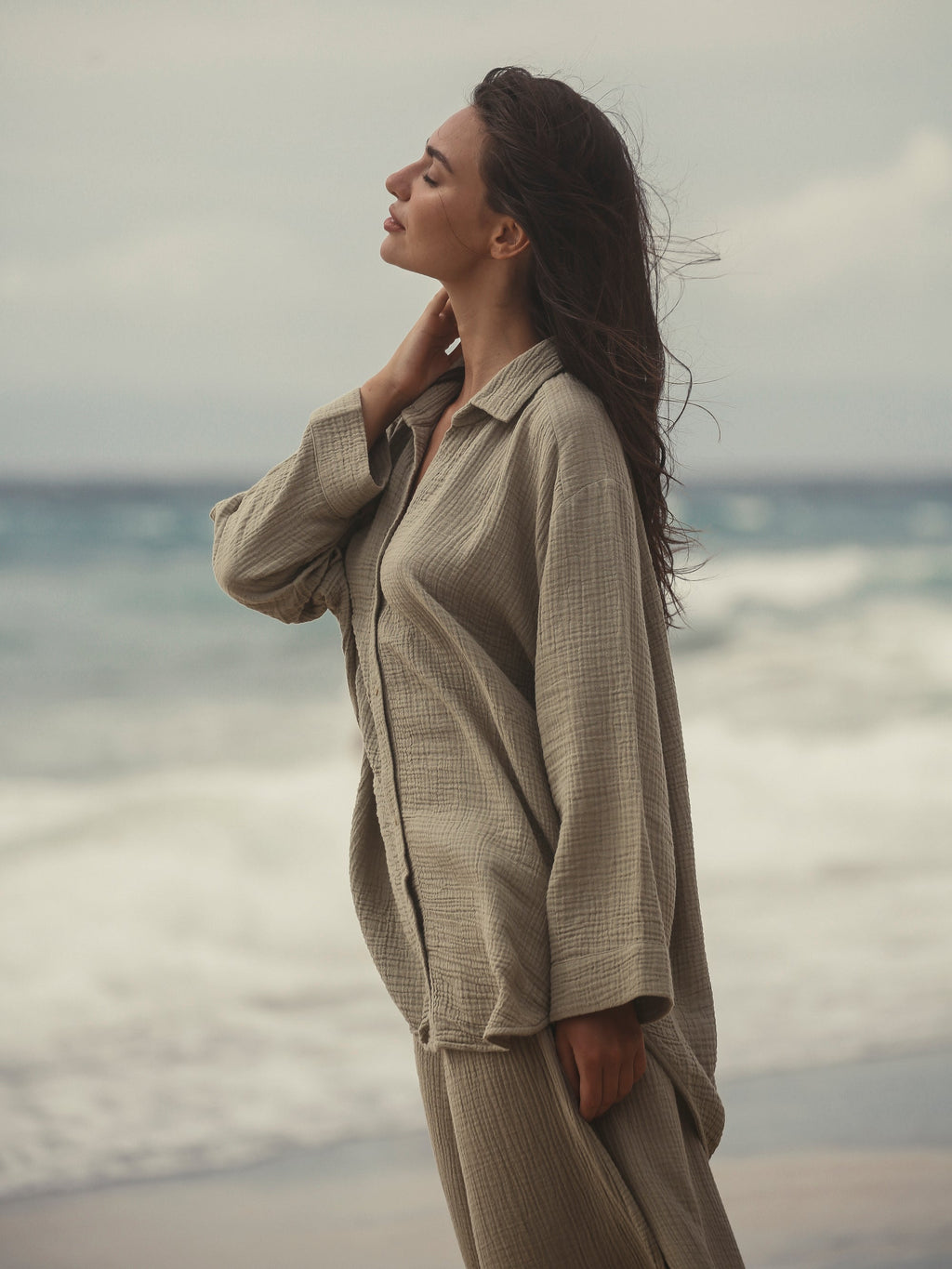 Echo Maxi Shirt - Khaki Green - elizabeth + Bern