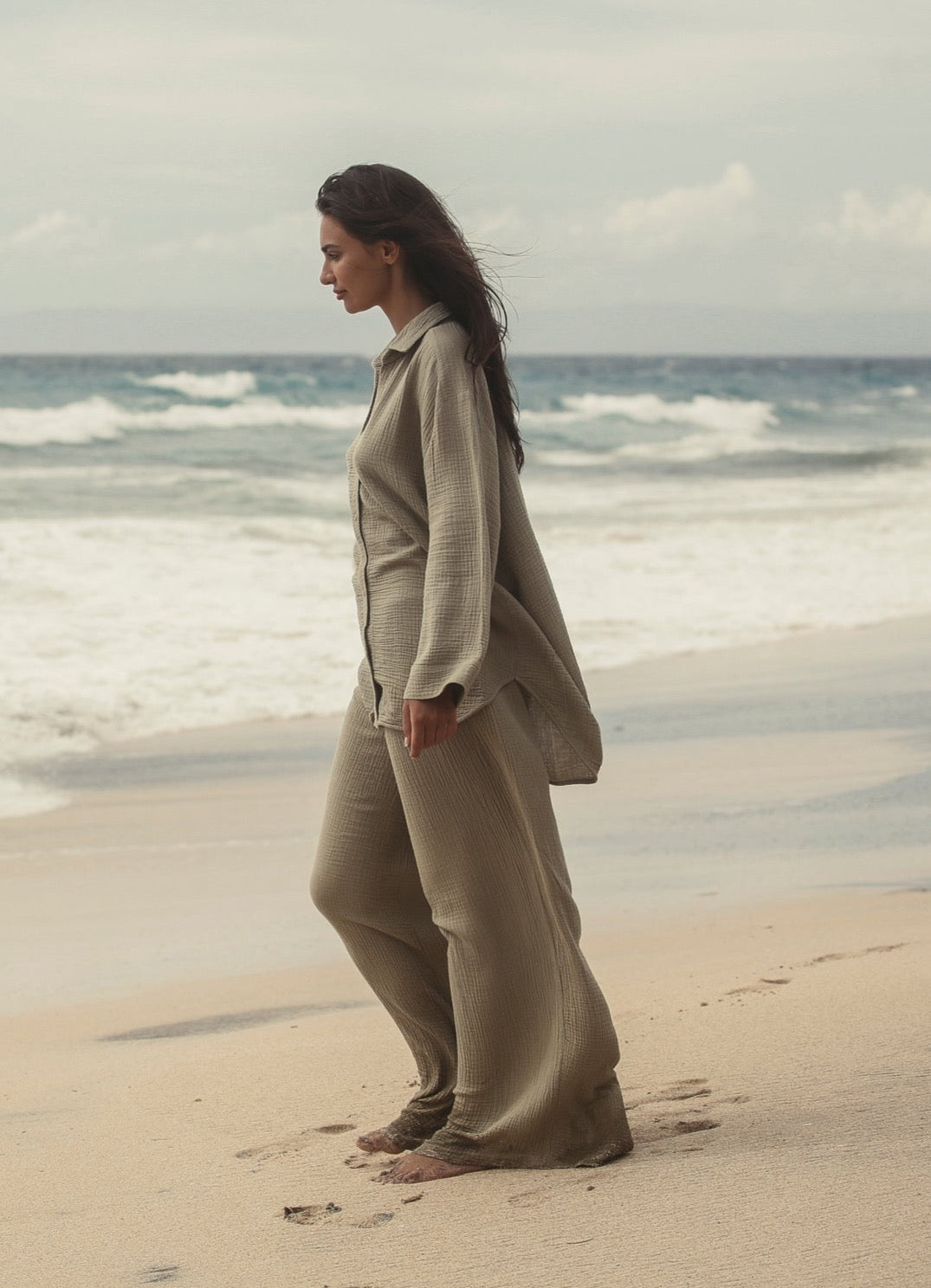 Echo Maxi Shirt - Khaki Green - elizabeth + Bern