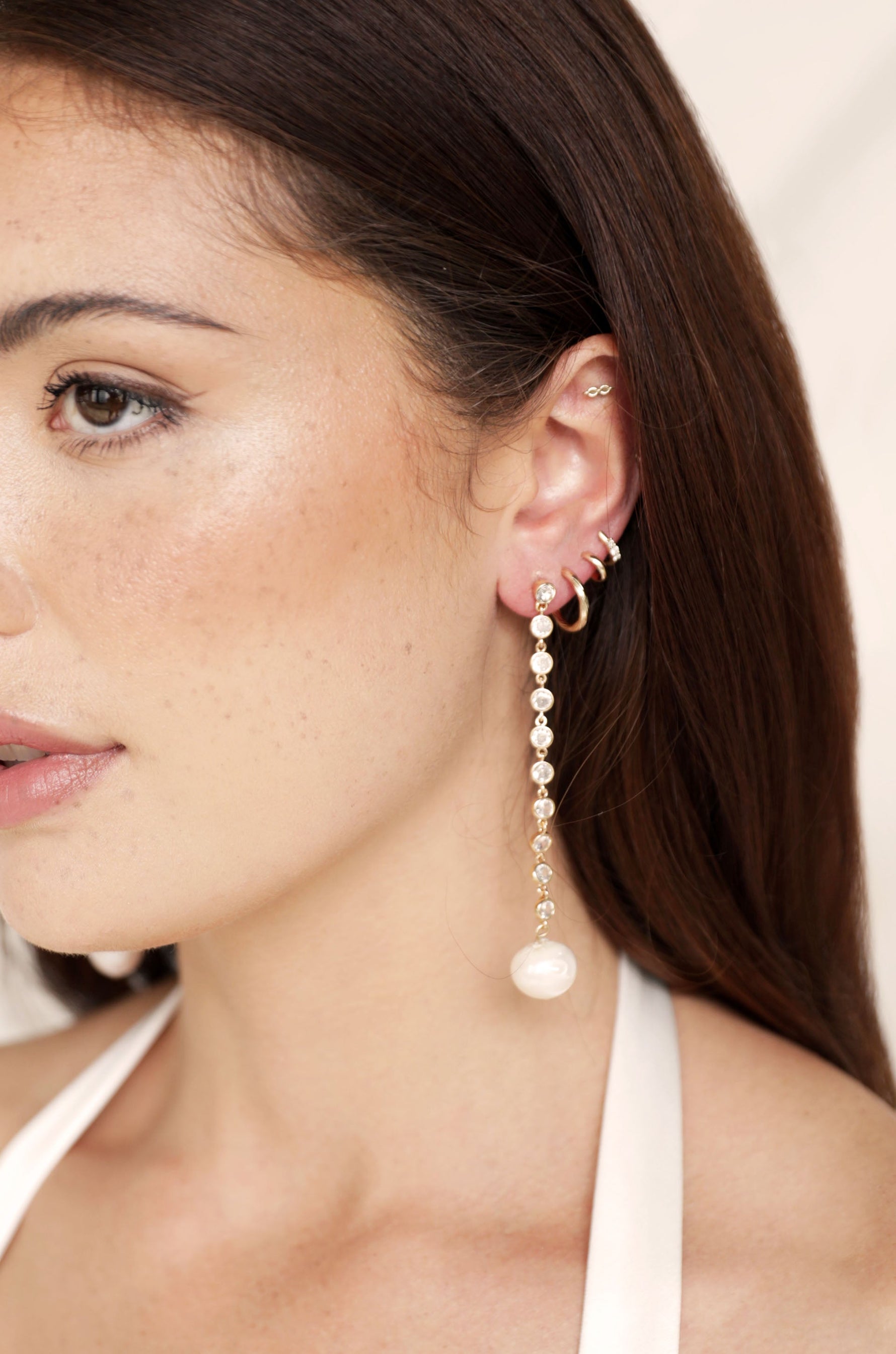 Crystal Chain Pearl Drop Earrings - elizabeth + Bern