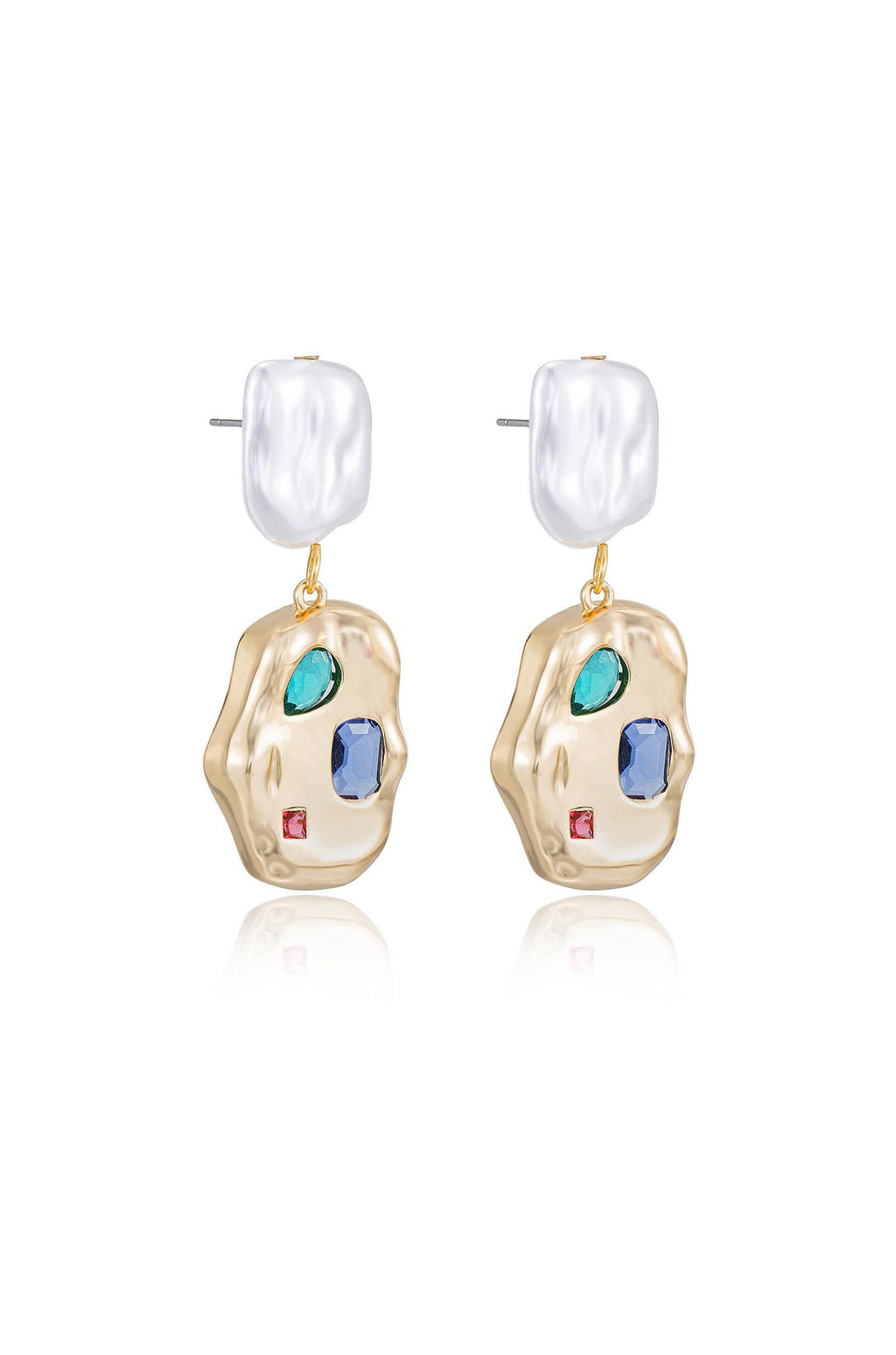 Rainbow Crystal Nugget & Pearl Earrings.