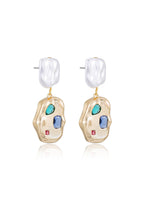 Rainbow Crystal Nugget & Pearl Earrings.