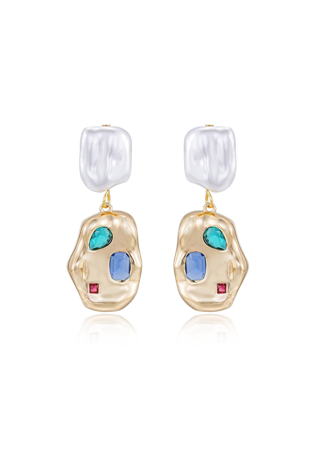 Rainbow Crystal Nugget & Pearl Earrings.