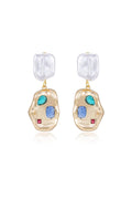 Rainbow Crystal Nugget & Pearl Earrings.