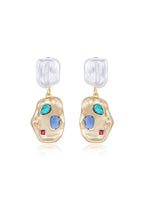 Rainbow Crystal Nugget & Pearl Earrings.