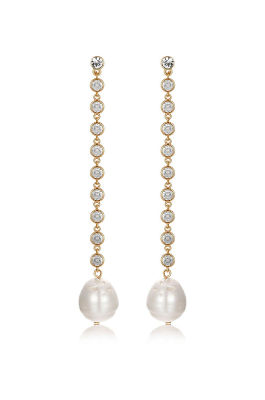 Crystal Chain Pearl Drop Earrings - elizabeth + Bern