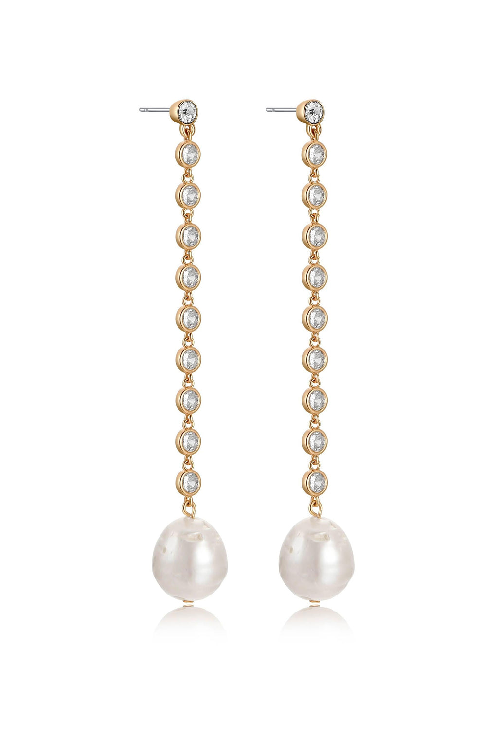 Crystal Chain Pearl Drop Earrings - elizabeth + Bern