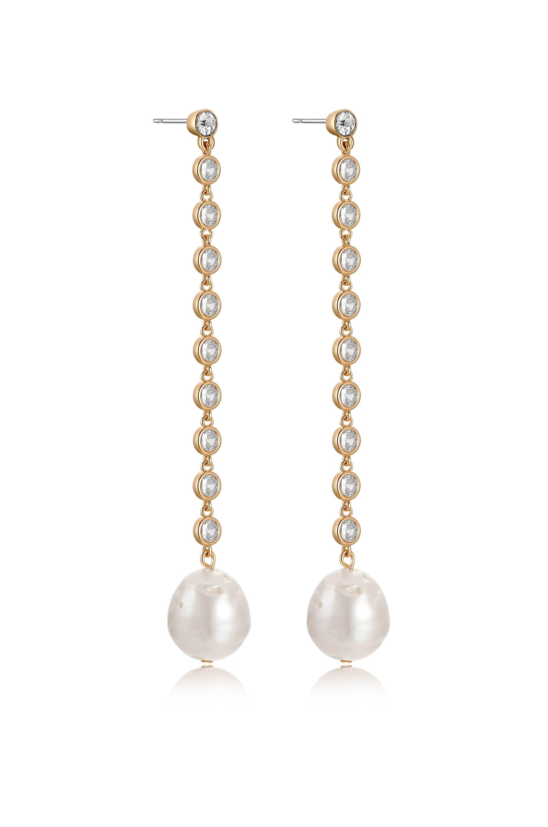 Crystal Chain Pearl Drop Earrings - elizabeth + Bern