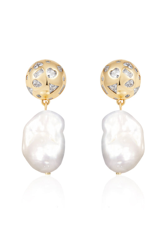 Bezel Ball Drop Pearl Earrings - elizabeth + Bern