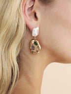 Rainbow Crystal Nugget & Pearl Earrings.