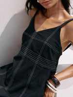 Eva maxi dress in black Turkish cotton with V-neckline, adjustable straps and hidden side pockets by The Handloom Eva Maxi Dress - Black - elizabeth + Bern