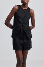 Hemp Vest Jacket Set in Black