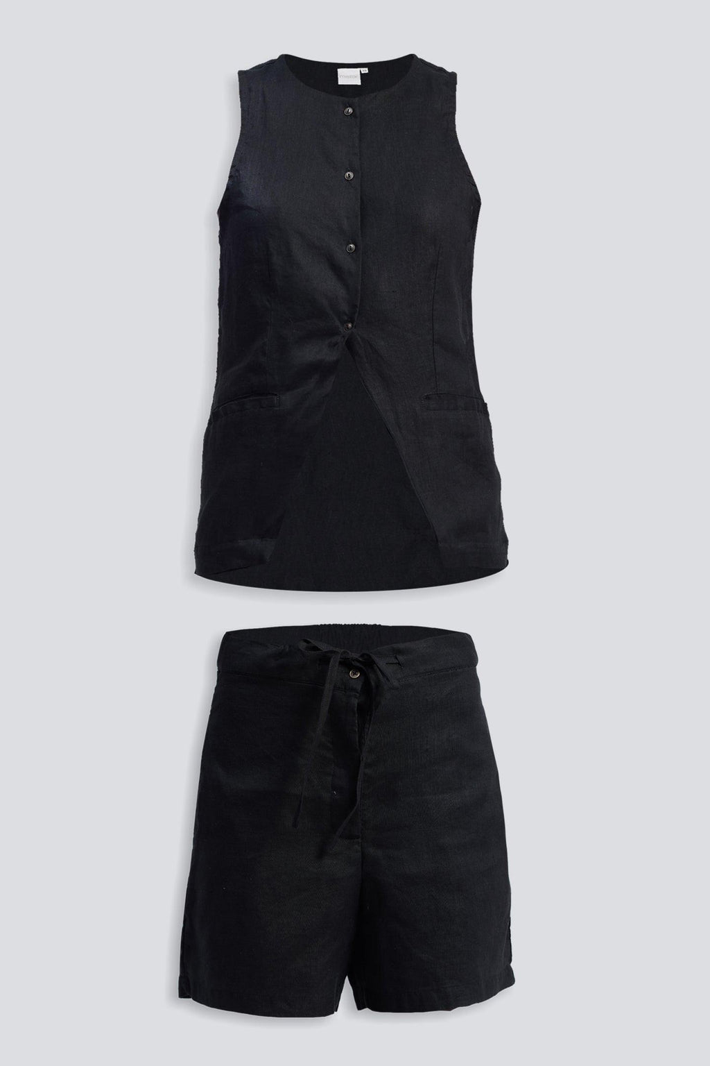 Hemp Vest Jacket Set in Black