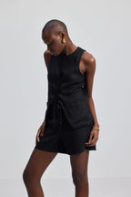 Hemp Vest Jacket Set in Black