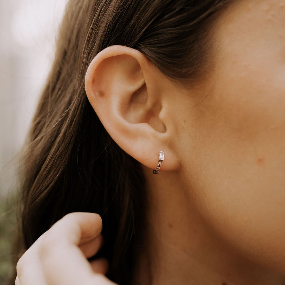 Sophie Baguette Diamond Mini Hoops - elizabeth + Bern