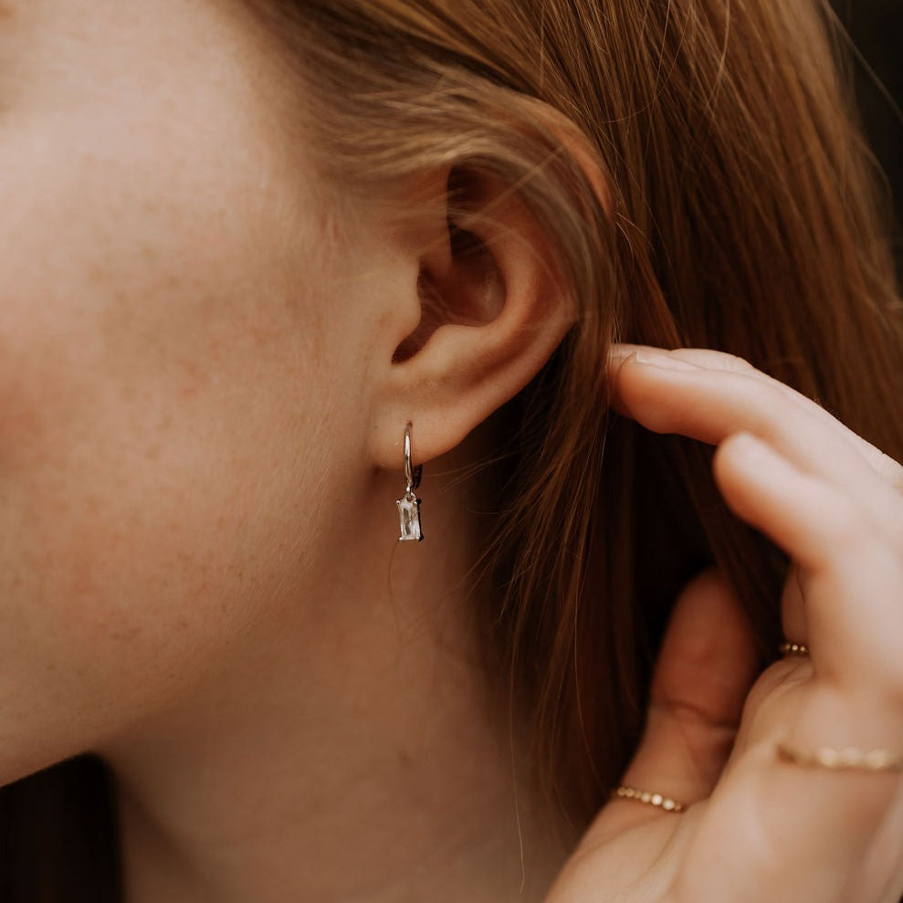 Sophie Baguette Diamond Dangle Hoops - elizabeth + Bern